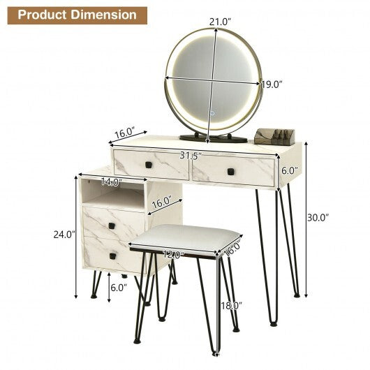 Modern Dressing Table with Storage Cabinet-White - Minihomy