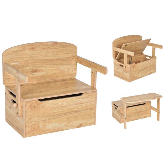 3-in-1 Kids Convertible Storage Bench Wood Activity Table and Chair Set-Natural - Color: Natural