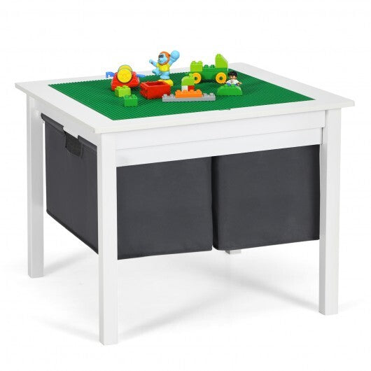 2-in-1 Kids Activity Table and 2 Chairs Set with Storage Building Block Table-White - Color: White