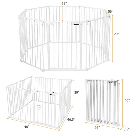 Adjustable  Panel Baby Safe Metal Gate Play Yard-White - Color: White - Minihomy