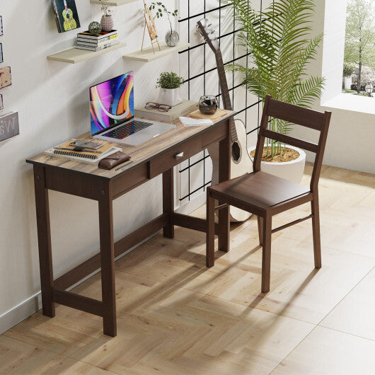 Kids Desk and Chair Set with Drawer-Walnut - Minihomy