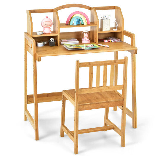 Bamboo Kids Study Desk and Chair Set with Bookshelf - Color: Natural