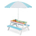 3-in-1 Kids Outdoor Picnic Water Sand Table with Umbrella Play Boxes-Blue - Color: Blue - Minihomy