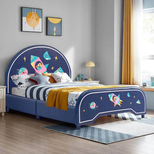 Children Twin Size Upholstered  Platform Single Bed - Minihomy