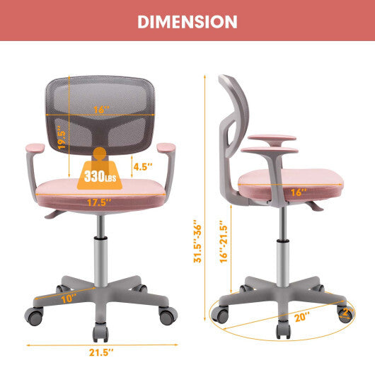 Adjustable Desk Chair with Auto Brake Casters for Kids-Pink - Color: Pink - Minihomy