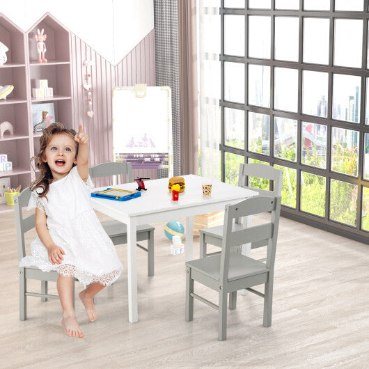 Kids 5 Pieces Table and Chair Set Wooden Children Activity Playroom Furniture Gift-White - Color: White