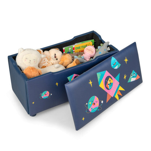 Kids Wooden Upholstered Toy Storage Box with Removable Lid-Navy - Color: Navy