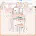 2-in-1 Kids Vanity Table Set with Tri-folding Mirror-Pink - Color: Pink - Minihomy