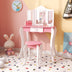 Kid's Wooden Vanity Table and Stool Set  with 3-Panel Acrylic Mirror-White - Color: White - Minihomy