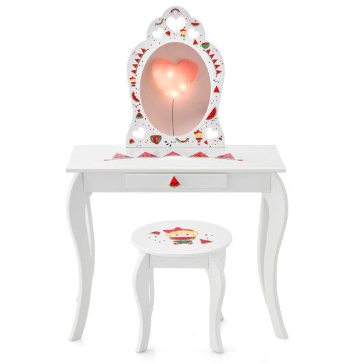 2 in 1 Children Pretend Makeup Vanity Set with Removable Mirror and Storage Drawer-White - Color: White - Minihomy