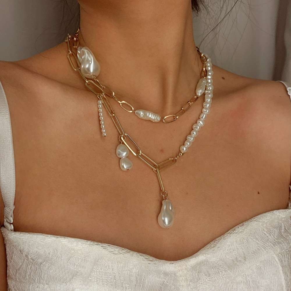 Asymmetrical Shaped Imitation Pearl Set Necklace - Minihomy