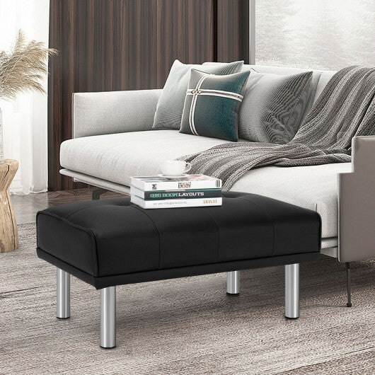 Rectangle Tufted Ottoman with Stainless Steel Legs for Living Room-Black