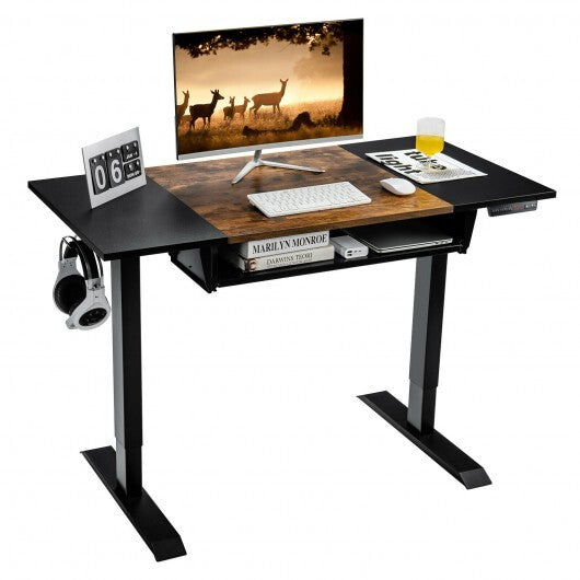 48 Inch Electric Sit to Stand Desk with Keyboard Tray-Rustic Brown - Color: Rustic Brown - Minihomy