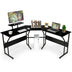 88.5 Inch L Shaped Reversible Computer Desk Table with Monitor Stand-Black - Color: Black - Minihomy