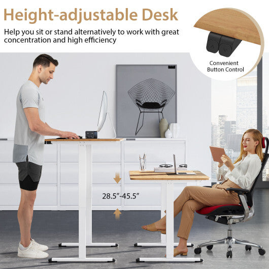 55 Inch Electric Height Adjustable Office Desk with Hook-Beige - Color: Beige - Minihomy