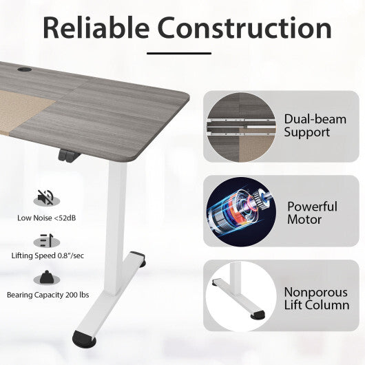 55 Inch Electric Height Adjustable Office Desk with Hook-Gray - Color: Gray - Minihomy