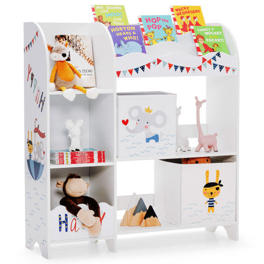 Wooden Children Storage Cabinet with Storage Bins - Color: White
