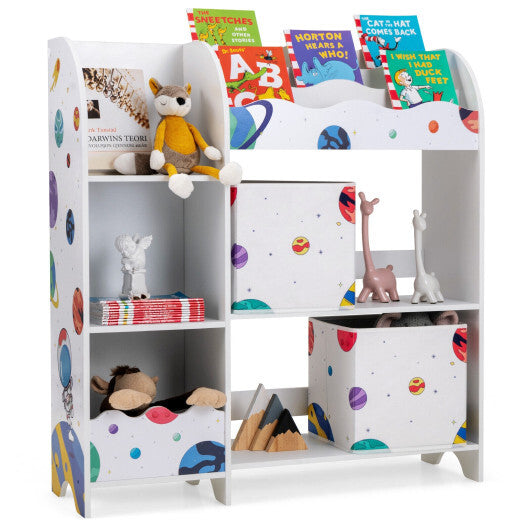 Kids Toy and Book Organizer Children Wooden Storage Cabinet with Storage Bins - Color: White