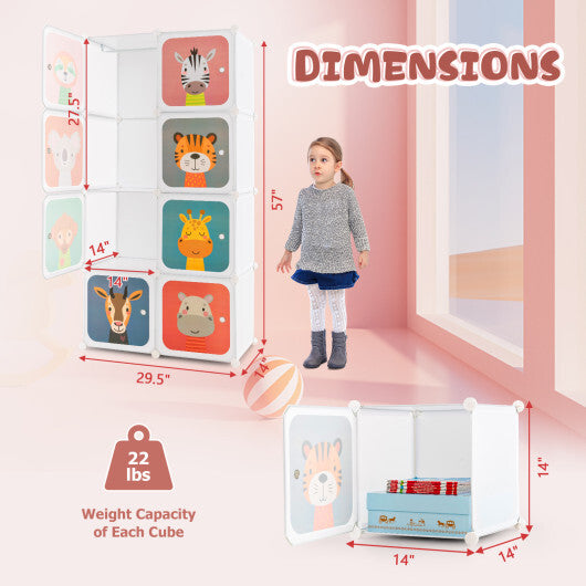 8 Cube Kids Wardrobe Closet with Hanging Section and Doors-8 Cubes - Color: White - Size: 8 Cubes - Minihomy