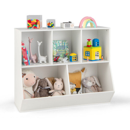 5-Cube Wooden Kids Toy Storage Organizer with Anti-Tipping Kits-White - Color: White