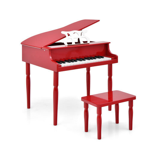 30-Key Wood Toy Kids Grand Piano with Bench and Music Rack-Red - Color: Red - Minihomy