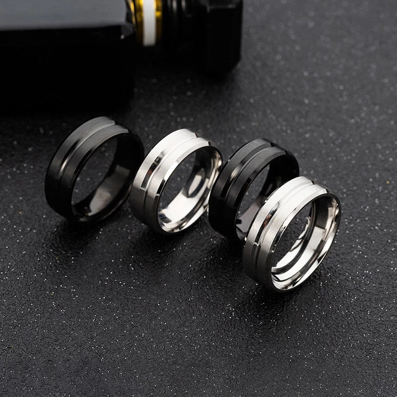 Men's Stainless Steel Fluted Frosted Ring - Minihomy