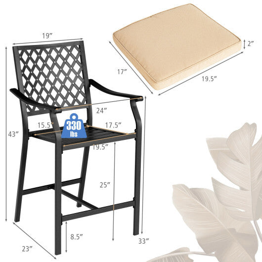 2 Pieces Patiojoy Patio Bar Stool with Height Cushion and Armrest - Minihomy