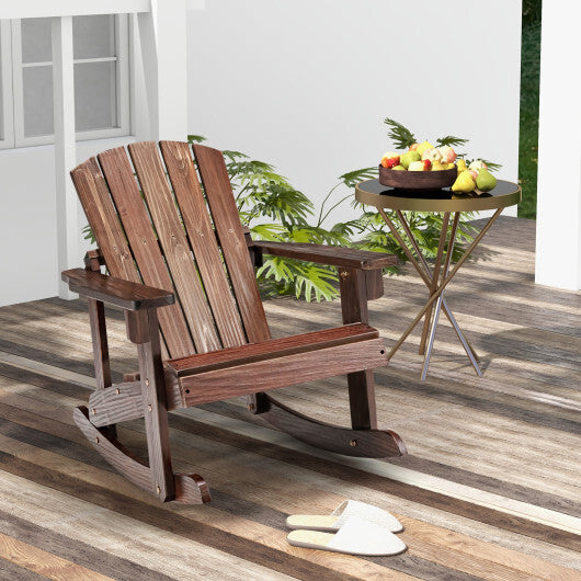 Outdoor Wooden Kid Adirondack Rocking Chair with Slatted Seat-Coffee - Color: Coffee