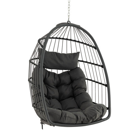 Hanging Egg Chair with Head Pillow and Large Seat Cushion-Gray - Color: Gray - Minihomy