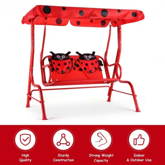 2 Person Kids Patio Swing Porch Bench with Canopy - Color: Red - Minihomy