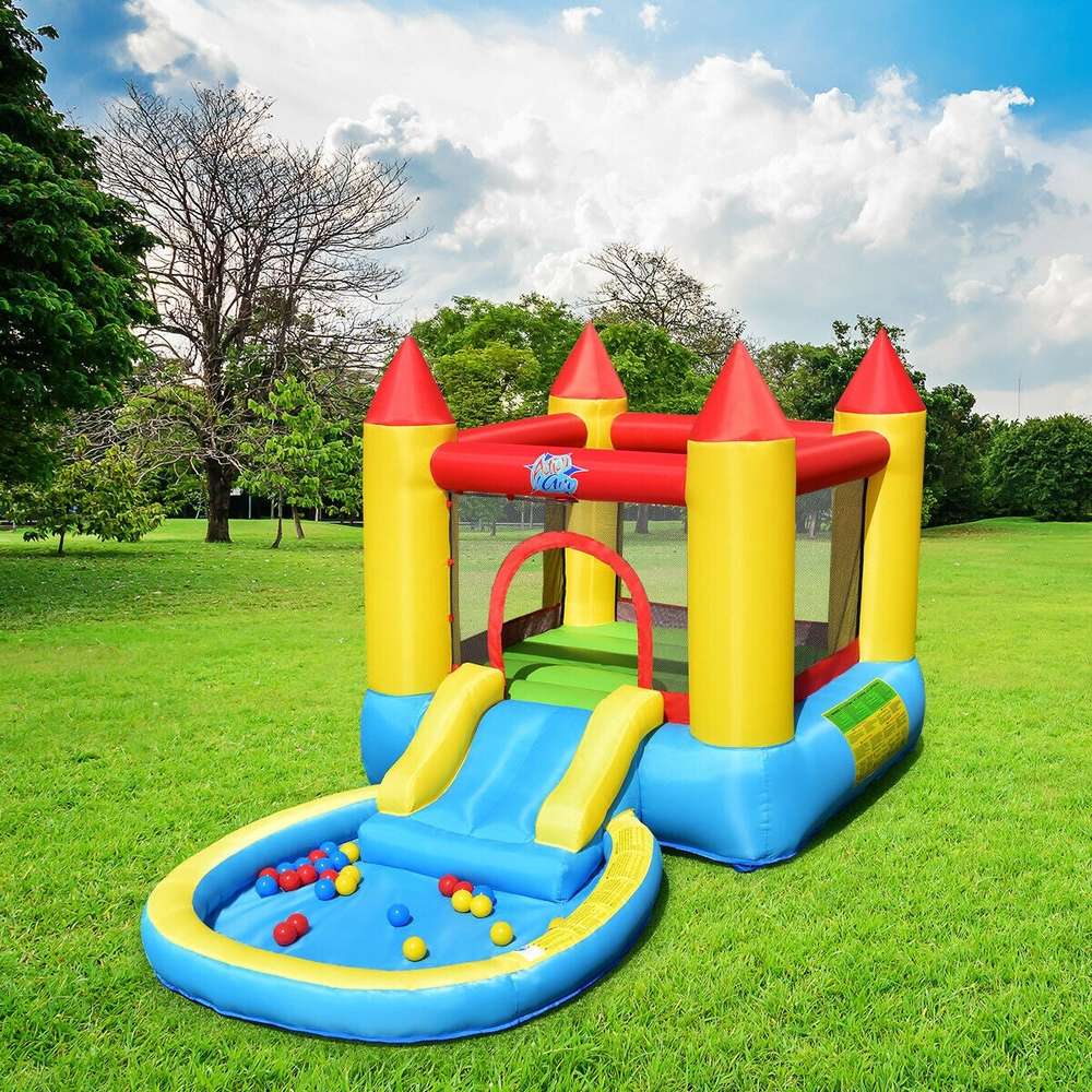 Inflatable Kids Slide Bounce House with 580w Blower - Color: Multicolor - Minihomy