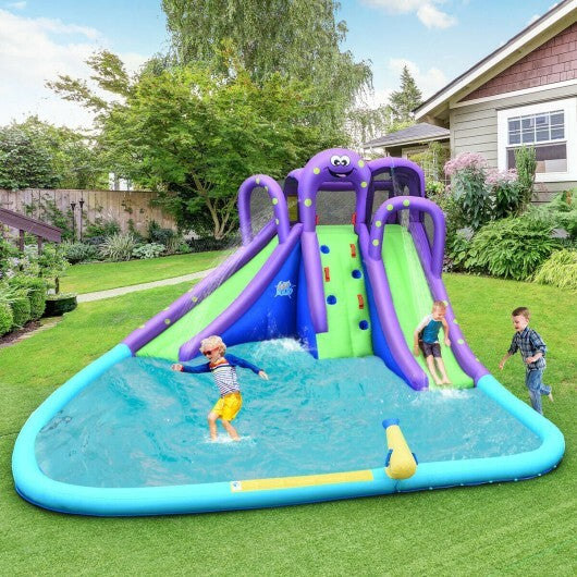 Inflatable Water and Sand Park Mighty Bounce House with Large Pool - Color: Purple - Minihomy