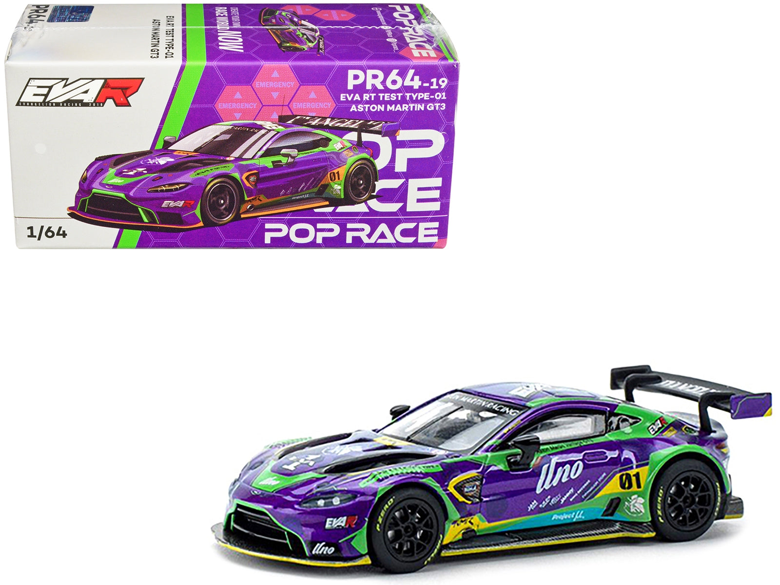 Aston Martin GT3 RHD (Right Hand Drive) "EVA RT Test Type-01" Purple with Graphics 1/64 Diecast Model Car by Pop Race