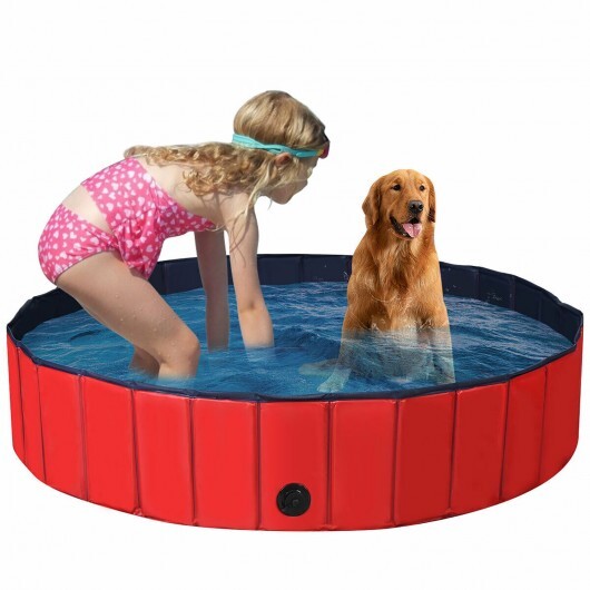 63 Inch Foldable Leakproof Dog Pet Pool Bathing Tub Kiddie Pool for Dogs Cats and Kids-Blue - Minihomy