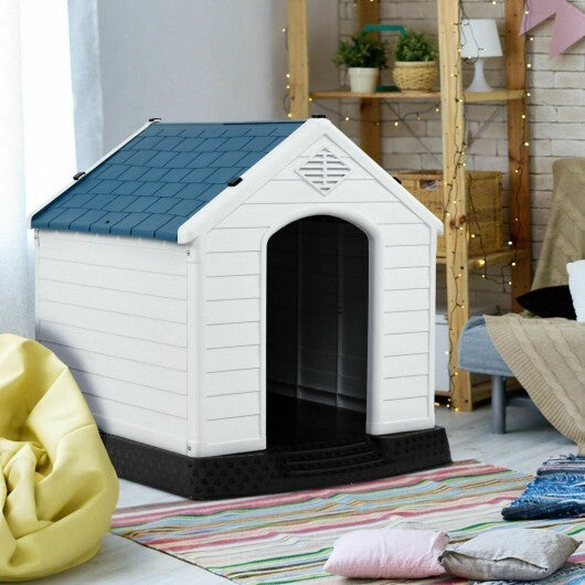 Plastic Waterproof Ventilate Pet Puppy House - Color: Blue - Size: M