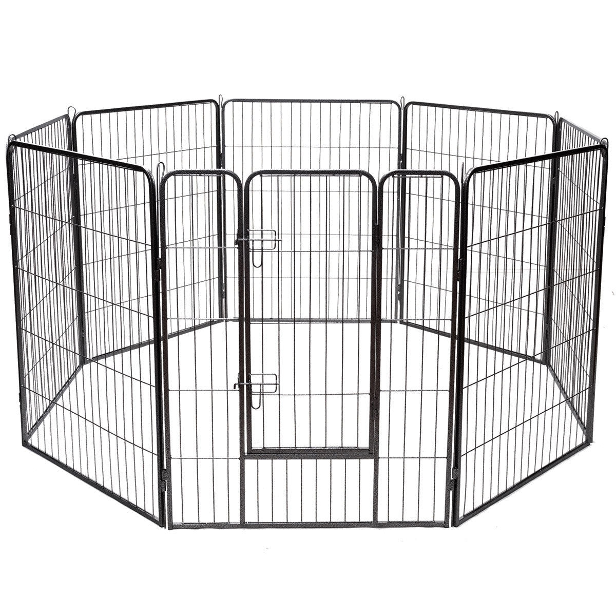 8 Metal Panel Heavy Duty Pet Playpen Dog Fence with Door-40 Inch - Color: Black - Size: 40 inches - Minihomy