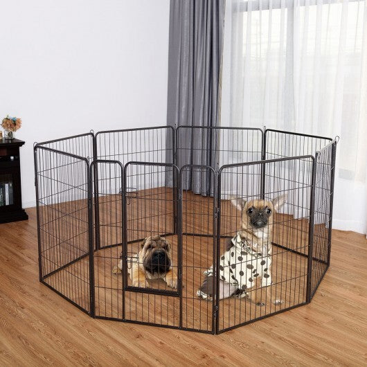 8 Metal Panel Heavy Duty Pet Playpen Dog Fence with Door-40 Inch - Color: Black - Size: 40 inches - Minihomy