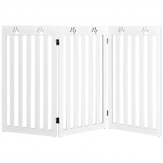 36 Inch Folding Wooden Freestanding Pet Gate Dog Gate with 360? Flexible Hinge-White