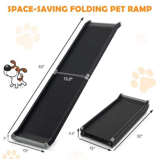 63 Feet Upgrade Folding Pet Ramp Portable Dog Ramp with Steel Frame - Minihomy