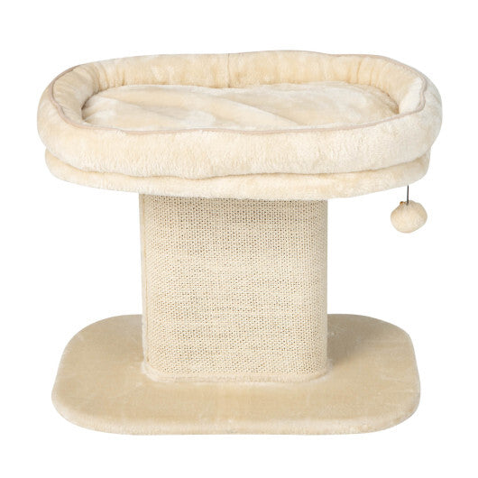 Modern Cat Tree Tower with Large Plush Perch and Sisal Scratching Plate-Beige - Color: Beige - Minihomy