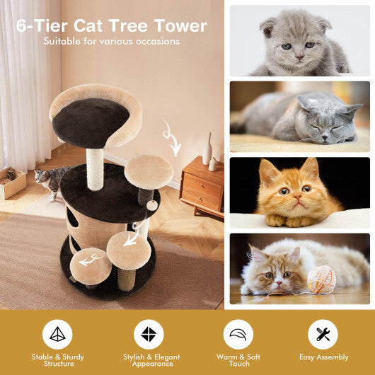 40 Inch Cat Tree Tower Multi-Level Activity Tree with 2-Tier Cat-Hole Condo-Brown - Color: Brown - Minihomy