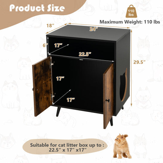 Industrial Cat Litter Box Enclosure with Entry and Open Compartment-Rustic Brown - Color: Rustic Brown - Minihomy