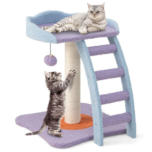 19 Inch Mohair Plush Cat Tree with Ladder and Jingling Ball-Purple - Color: Purple - Minihomy