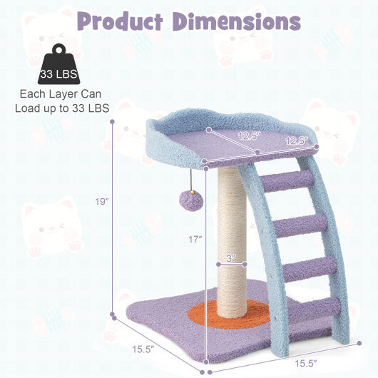 19 Inch Mohair Plush Cat Tree with Ladder and Jingling Ball-Purple - Color: Purple - Minihomy