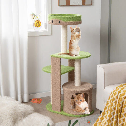 5-Tier Modern Cat Tree Tower for Indoor Cats with Sisal Scratching Posts-Green - Color: Green - Minihomy