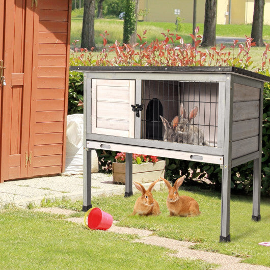 Small Elevated Rabbit Hutch with Hinged Asphalt Roof and Removable Tray