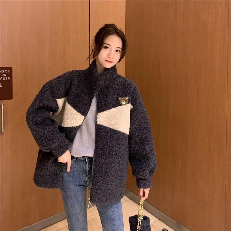 Lamb Wool Plus Velvet Jacket Female Design Sense Contrast Color - Minihomy