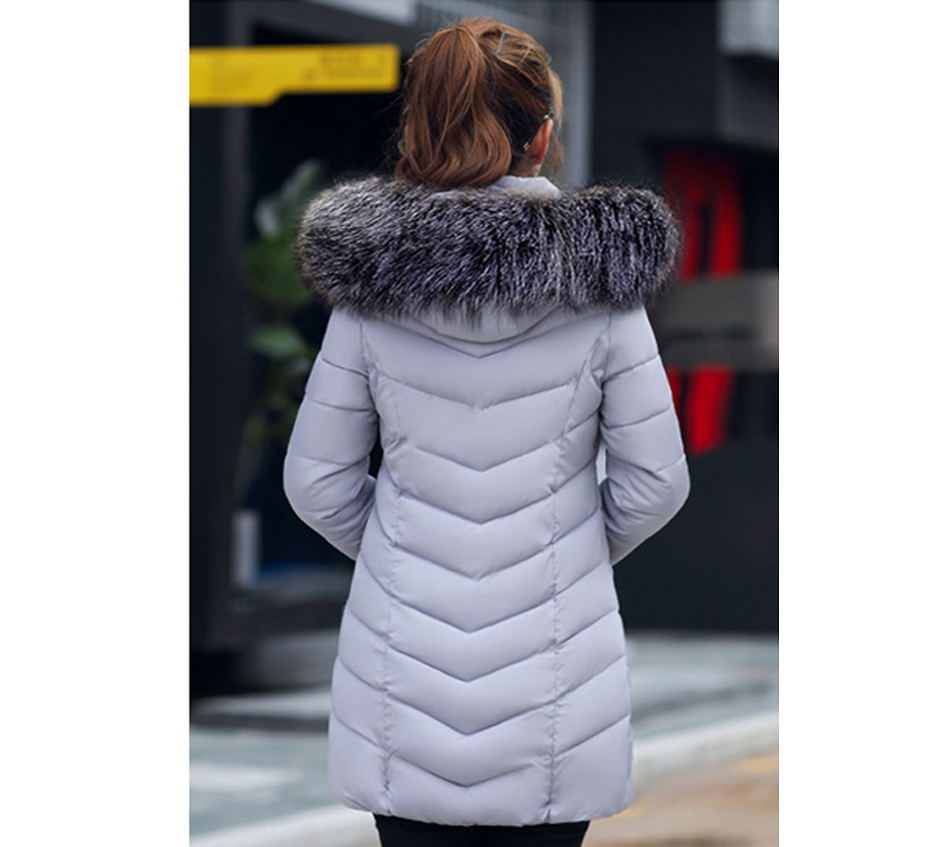 Mid-length Slim Cotton Jacket Large Fur Collar Down Jacket - Minihomy