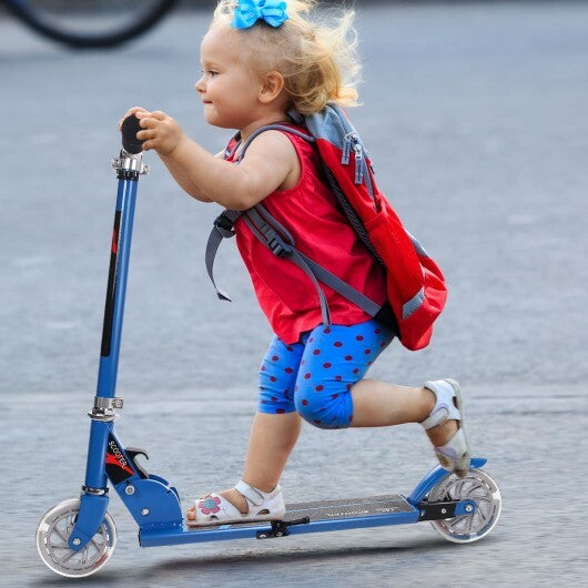 Folding Aluminum Kids Kick Scooter with LED Lights-Blue - Color: Blue