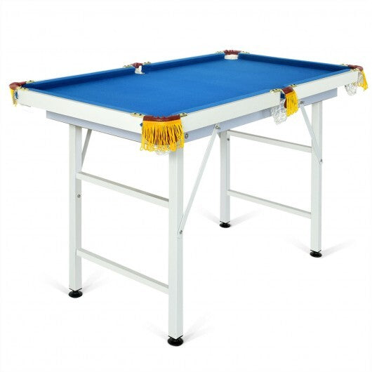 47 Inch Folding Billiard Table with Cues and Brush Chalk-Blue - Color: Blue - Minihomy